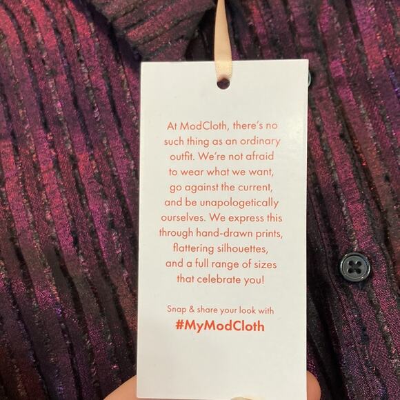 ModCloth Purple Striped Sheer Metallic Button Down Blouse Size M - Picture 8 of 13